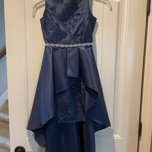Rare Editions Blue High-Low Embellished Gown